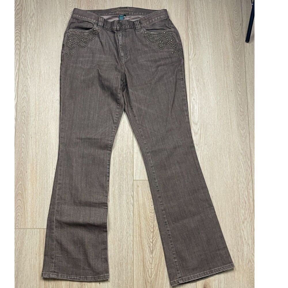 Lauren Jeans Co. by Ralph Lauren Brown Embellished Jeans, size 10 western boho